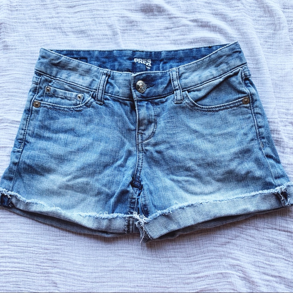 Express denim cuffed embellished shorts